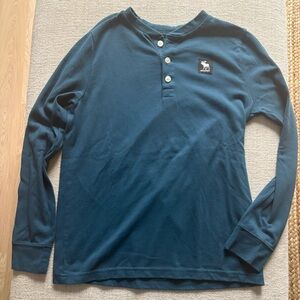 Abercrombie Kids Dark Teal Long Sleeve Henley with Logo Patch